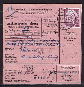 ФРГ, 1954, Международный почтовый перевод
